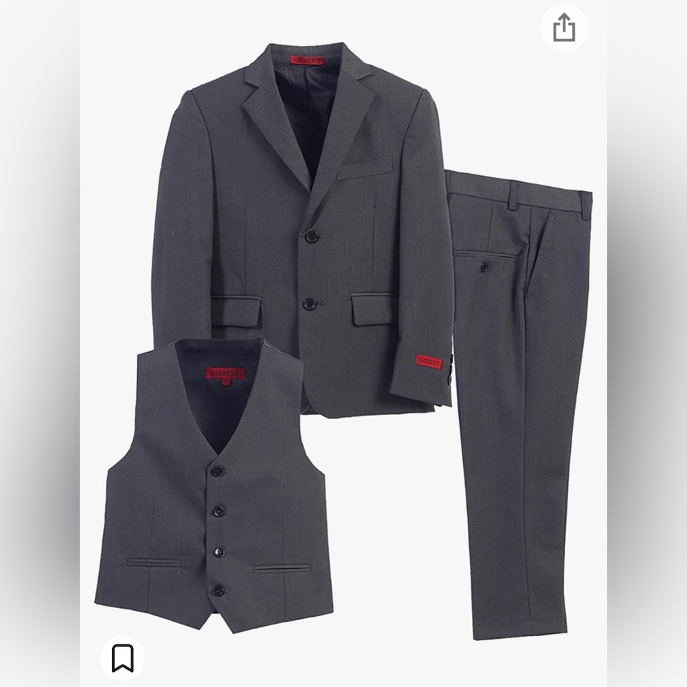 Gioberti Boys 3 Piece Suit Set, Charcoal